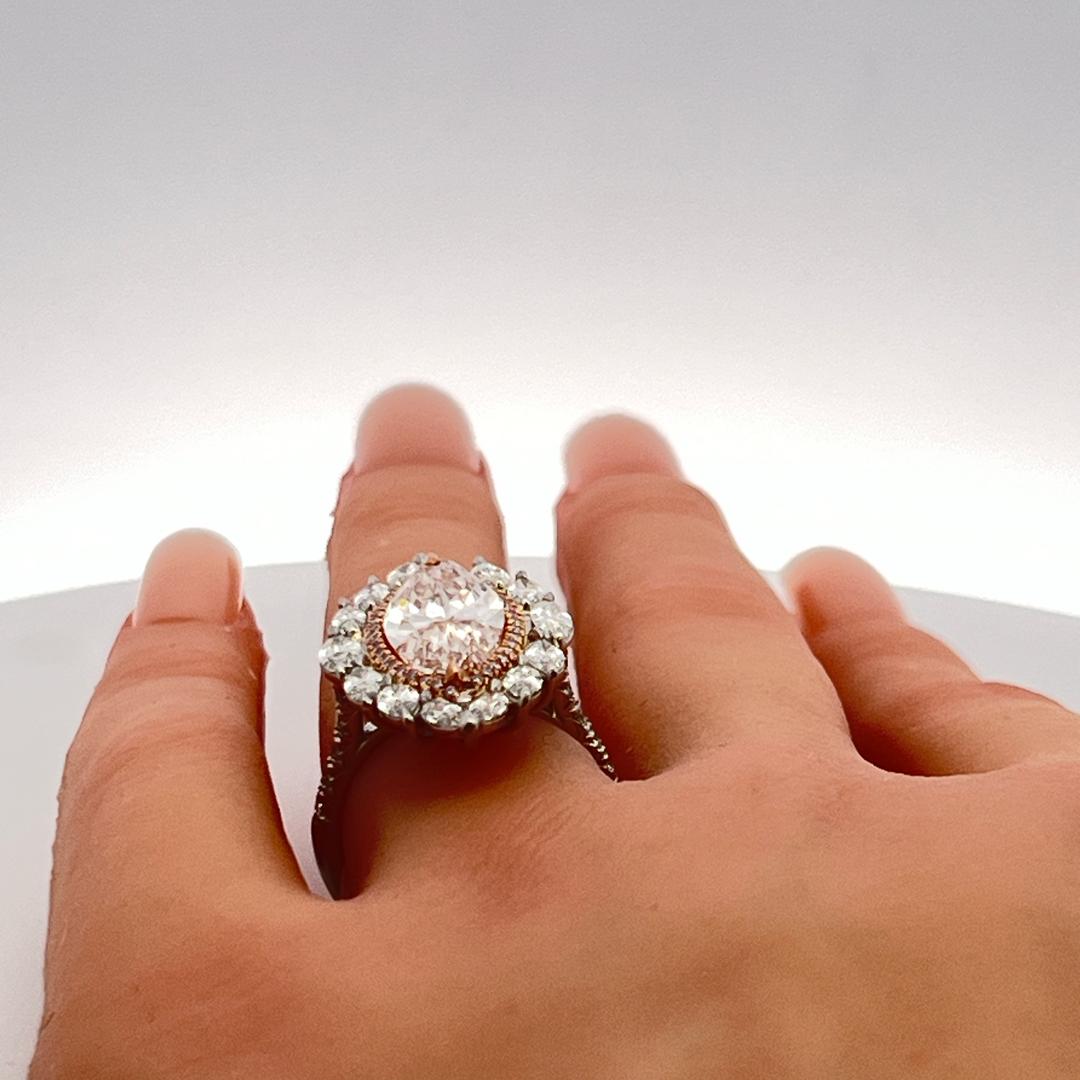 5.83 total ct Marquise Lit-Pink & Round Brilliant Diamond Platinum Cocktail Ring
