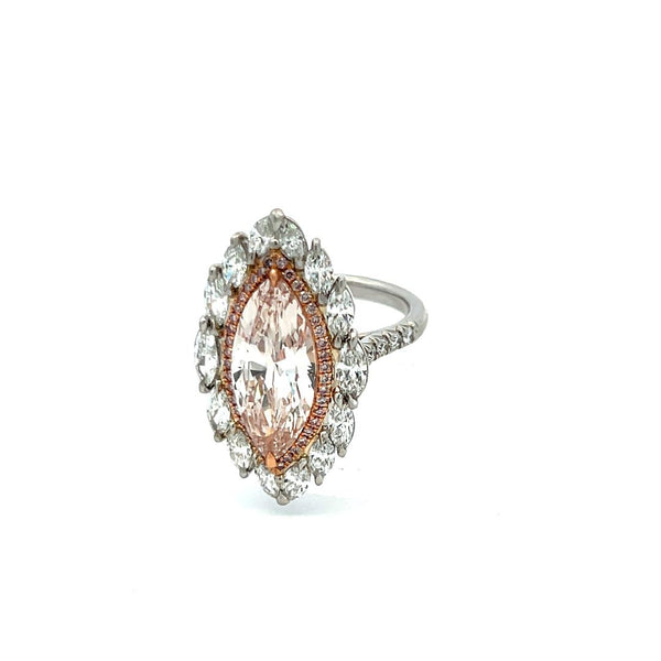 5.83 total ct Marquise Lit-Pink & Round Brilliant Diamond Platinum Cocktail Ring