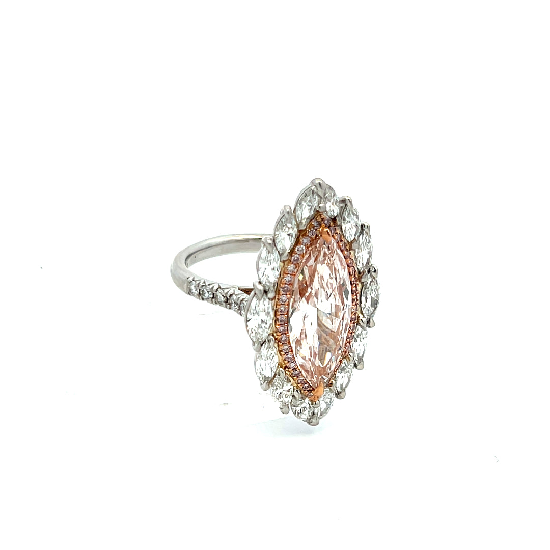 3.81 Carat Marquis Shape Natural Mined Diamond Light Brown Pink Color VVS2 Clarity With GIA Certificate
