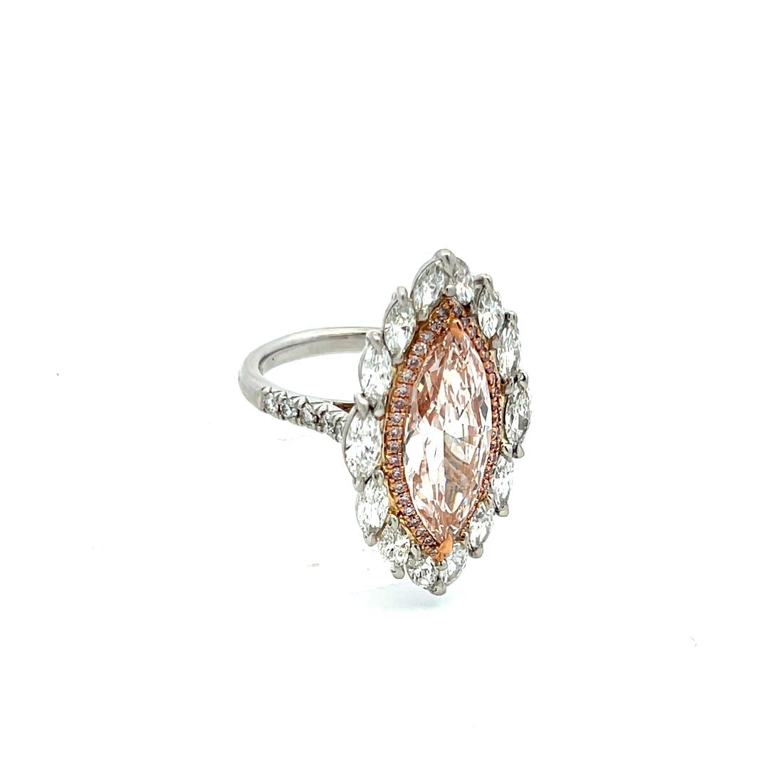 5.83 total ct Marquise Lit-Pink & Round Brilliant Diamond Platinum Cocktail Ring