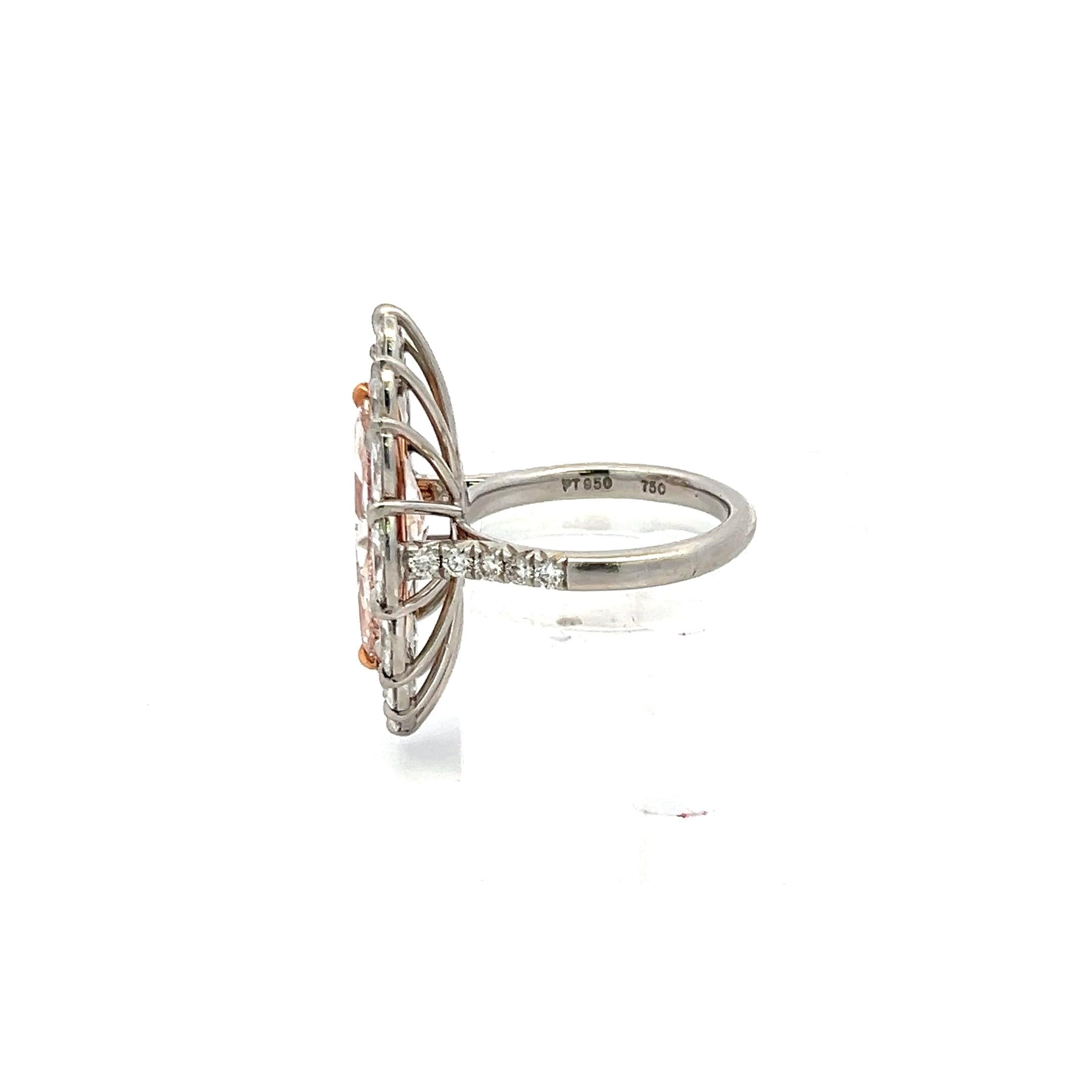 5.83 total ct Marquise Lit-Pink & Round Brilliant Diamond Platinum Cocktail Ring