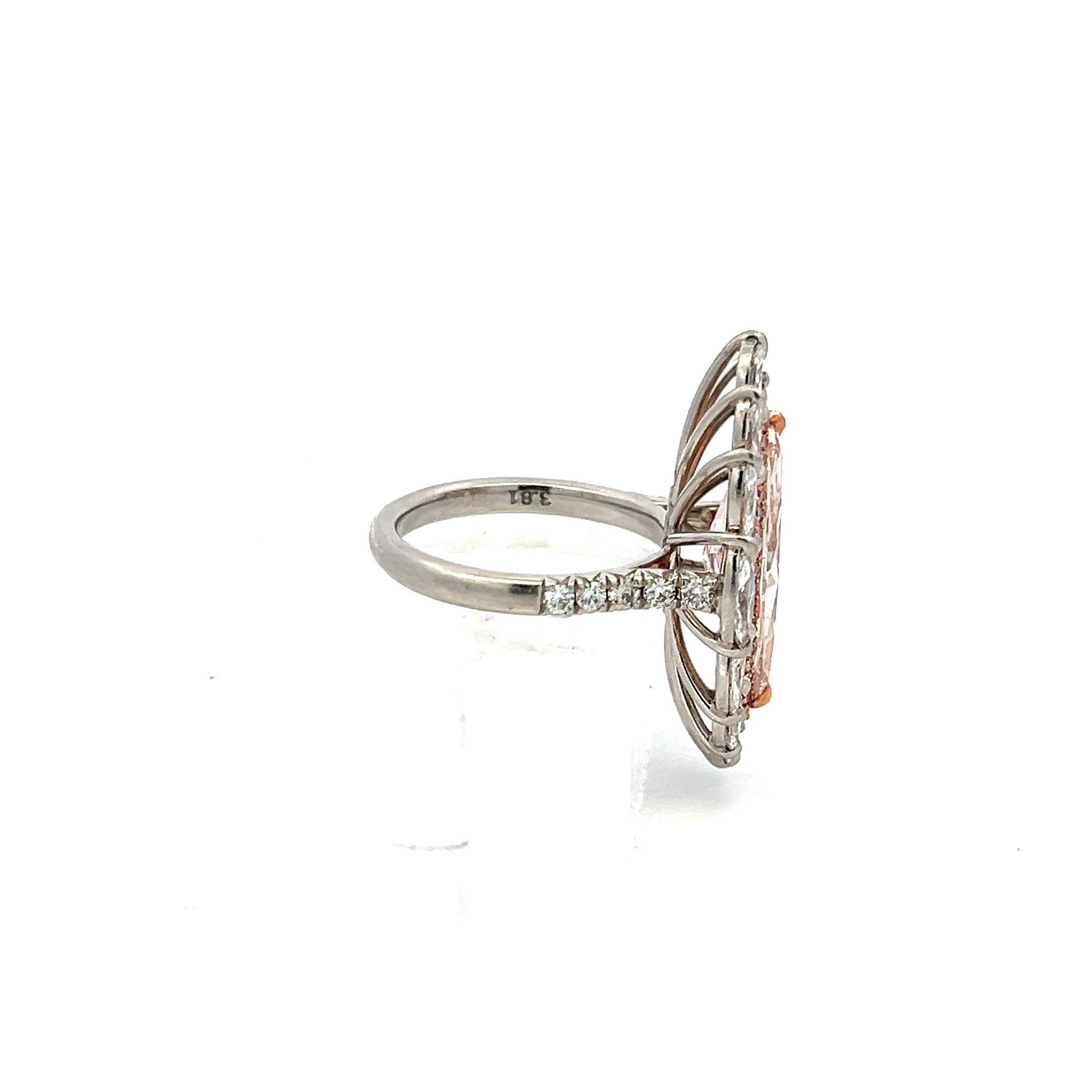 5.83 total ct Marquise Lit-Pink & Round Brilliant Diamond Platinum Cocktail Ring