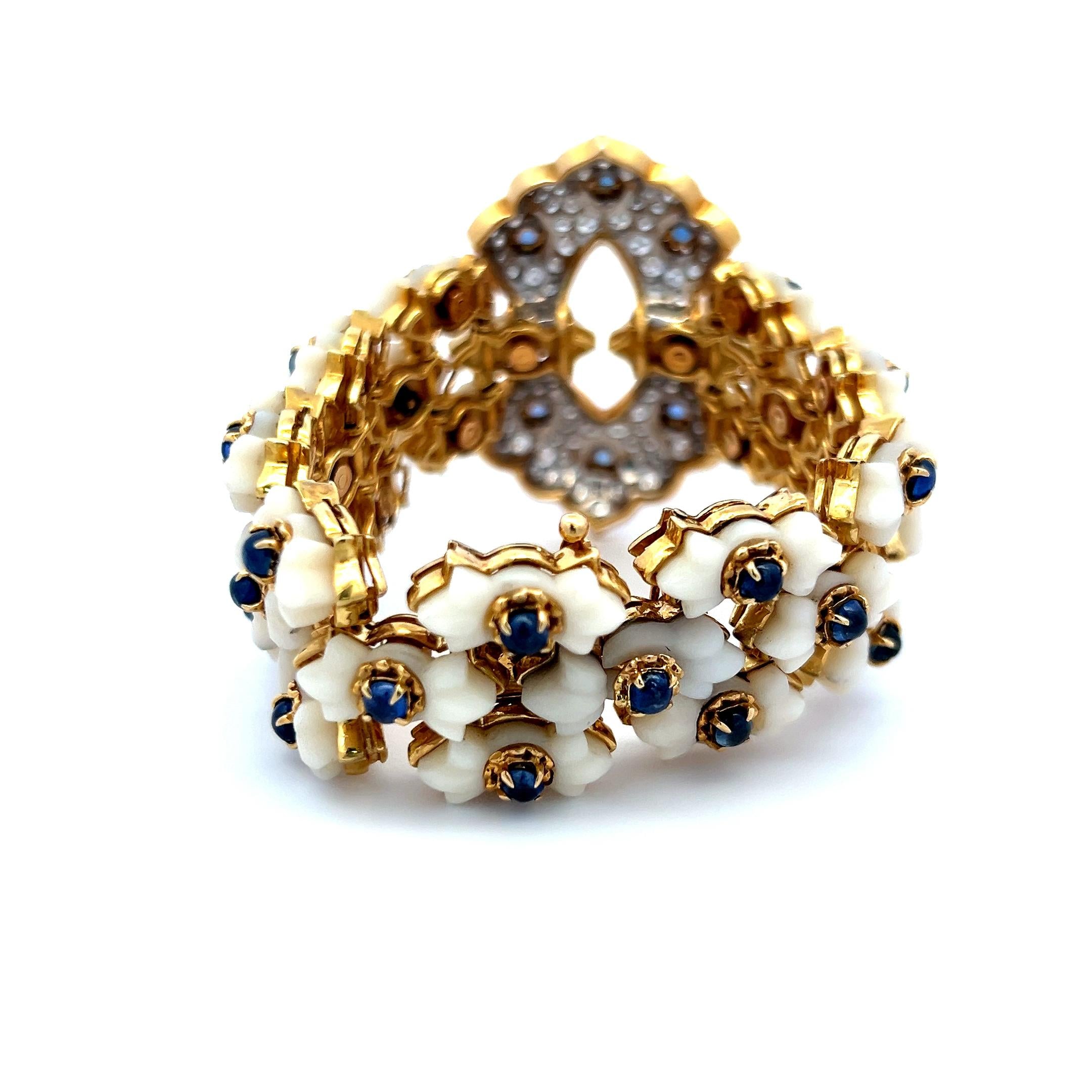 Tiffany & Co 4.00 Carat Round Diamond Coral and Sapphire 18K Yellow GLD Bracelet