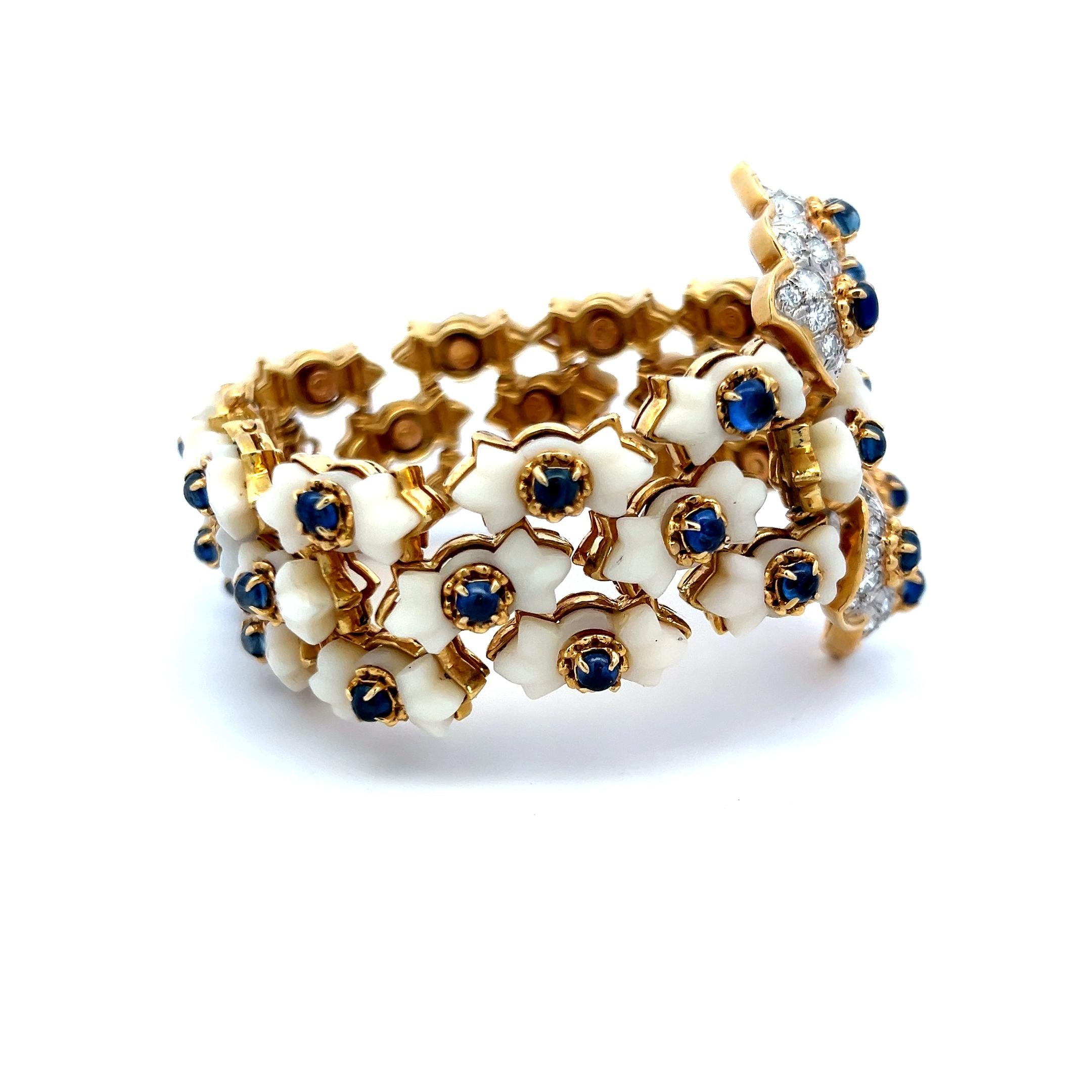 Tiffany & Co 4.00 Carat Round Diamond Coral and Sapphire 18K Yellow GLD Bracelet