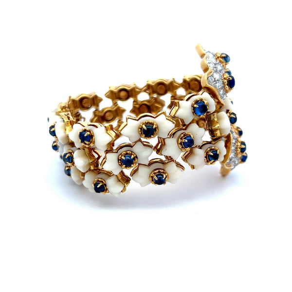 Tiffany & Co 4.00 Carat Round Diamond Coral and Sapphire 18K Yellow GLD Bracelet