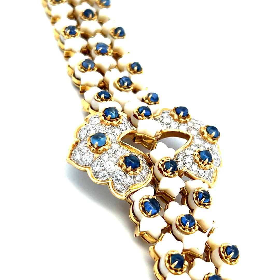 Tiffany & Co 4.00 Carat Round Diamond Coral and Sapphire 18K Yellow GLD Bracelet
