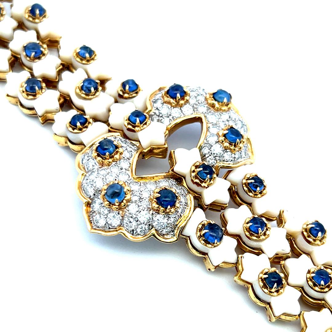 Tiffany & Co 4.00 Carat Round Diamond Coral and Sapphire 18K Yellow GLD Bracelet