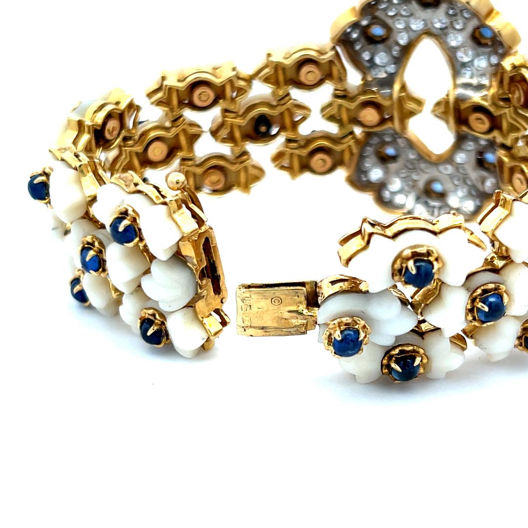 Tiffany & Co 4.00 Carat Round Diamond Coral and Sapphire 18K Yellow GLD Bracelet