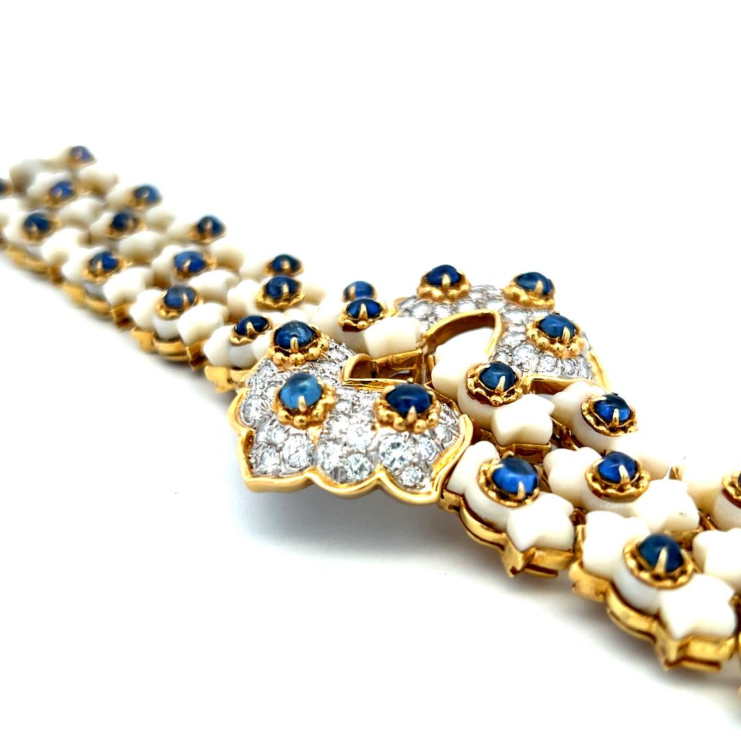 Tiffany & Co 4.00 Carat Round Diamond Coral and Sapphire 18K Yellow GLD Bracelet