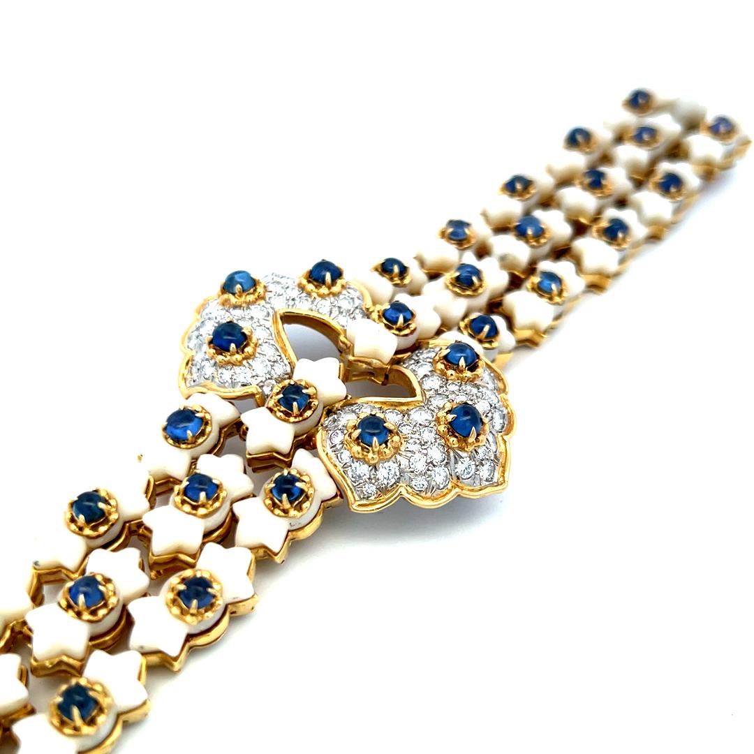 Tiffany & Co 4.00 Carat Round Diamond Coral and Sapphire 18K Yellow GLD Bracelet