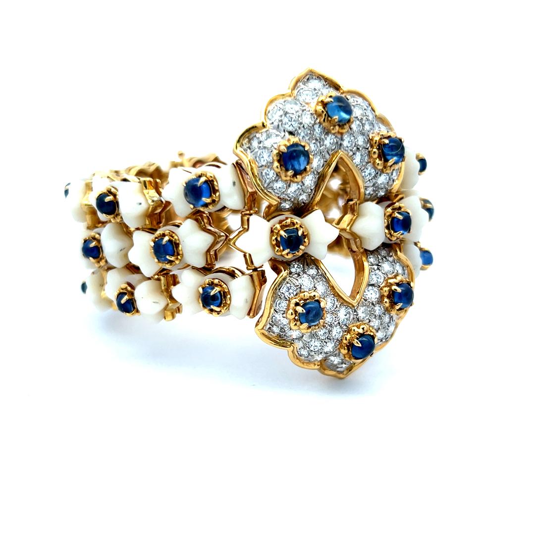 Tiffany & Co 4.00 Carat Round Diamond Coral and Sapphire 18K Yellow GLD Bracelet