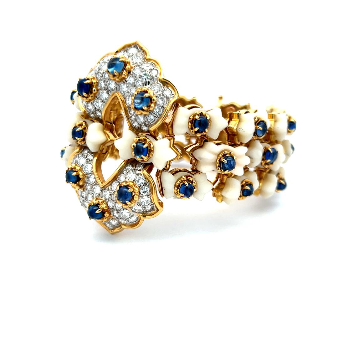 Tiffany & Co 4.00 Carat Round Diamond Coral and Sapphire 18K Yellow GLD Bracelet