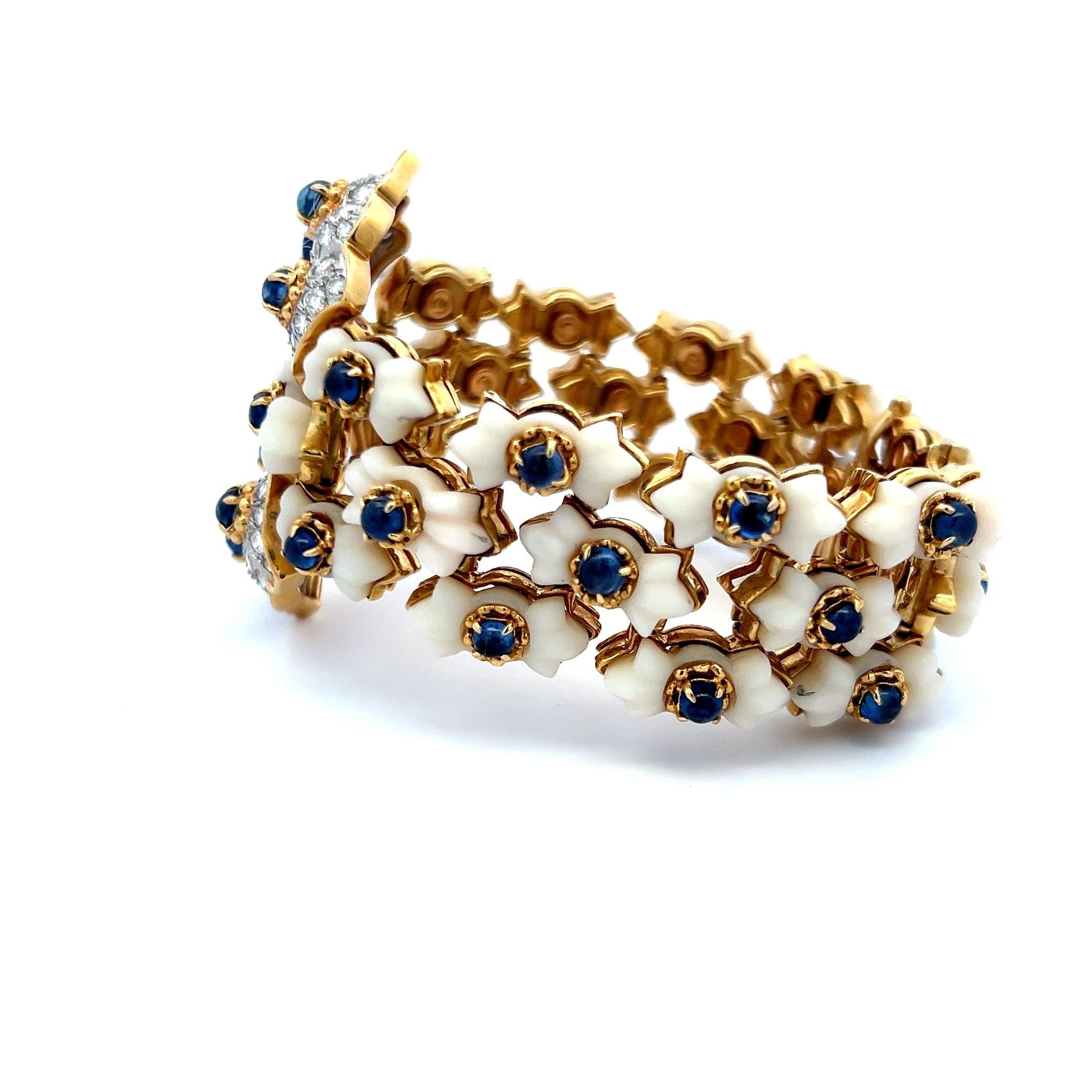 Tiffany & Co 4.00 Carat Round Diamond Coral and Sapphire 18K Yellow GLD Bracelet