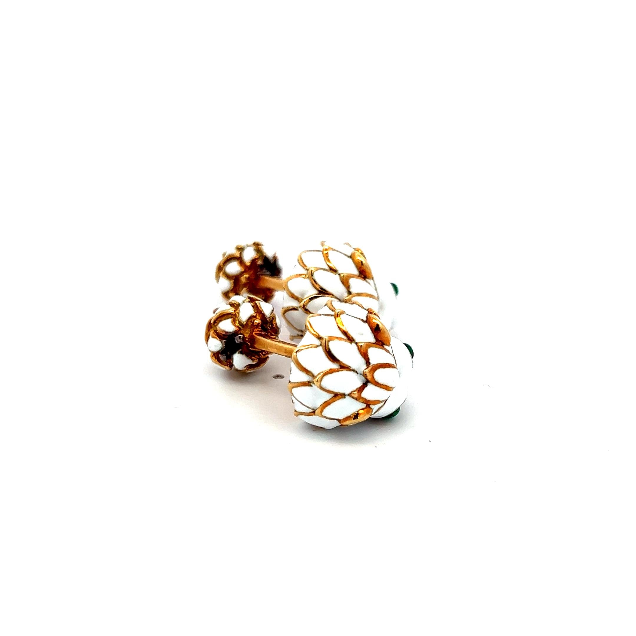 David Webb Enamel 18 Karat Yellow Gold Fixed Back Cufflinks