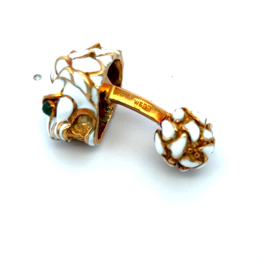 David Webb Enamel 18 Karat Yellow Gold Fixed Back Cufflinks