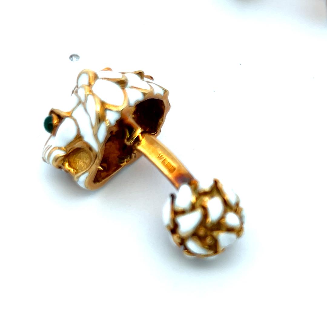 David Webb Enamel 18 Karat Yellow Gold Fixed Back Cufflinks