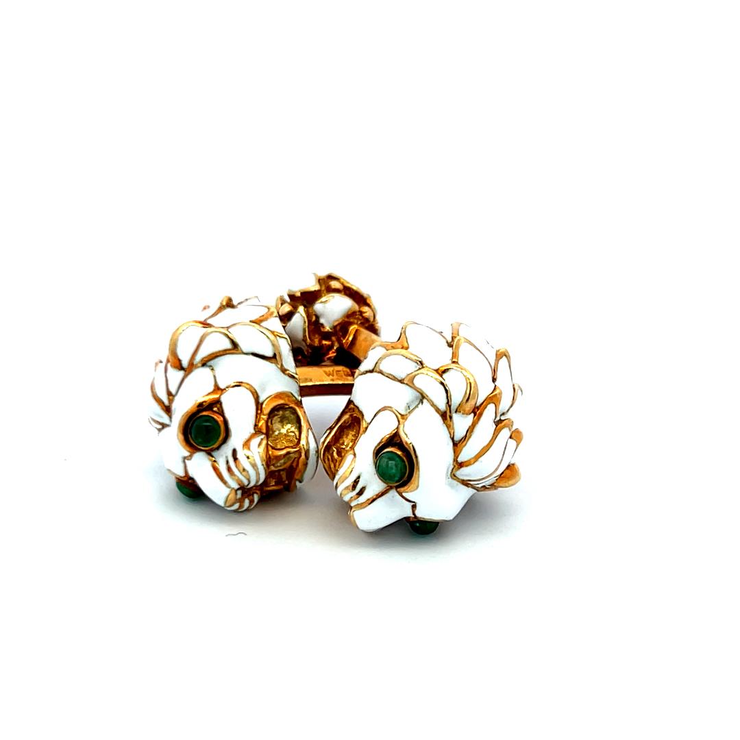 David Webb Enamel 18 Karat Yellow Gold Fixed Back Cufflinks