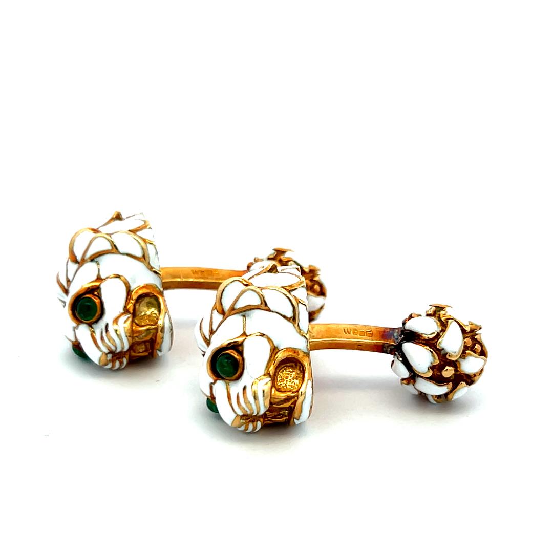 David Webb Enamel 18 Karat Yellow Gold Fixed Back Cufflinks