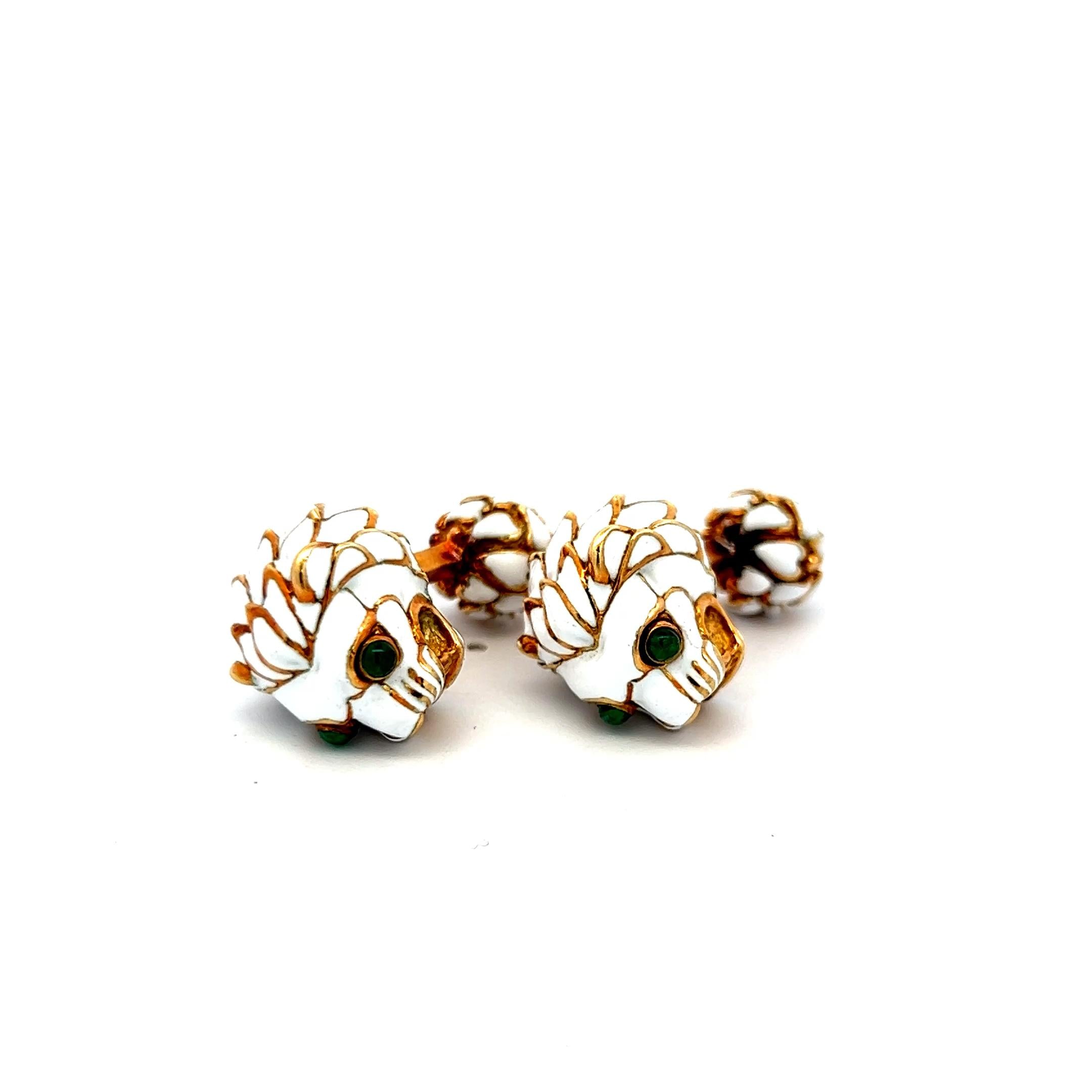 David Webb Enamel 18 Karat Yellow Gold Fixed Back Cufflinks
