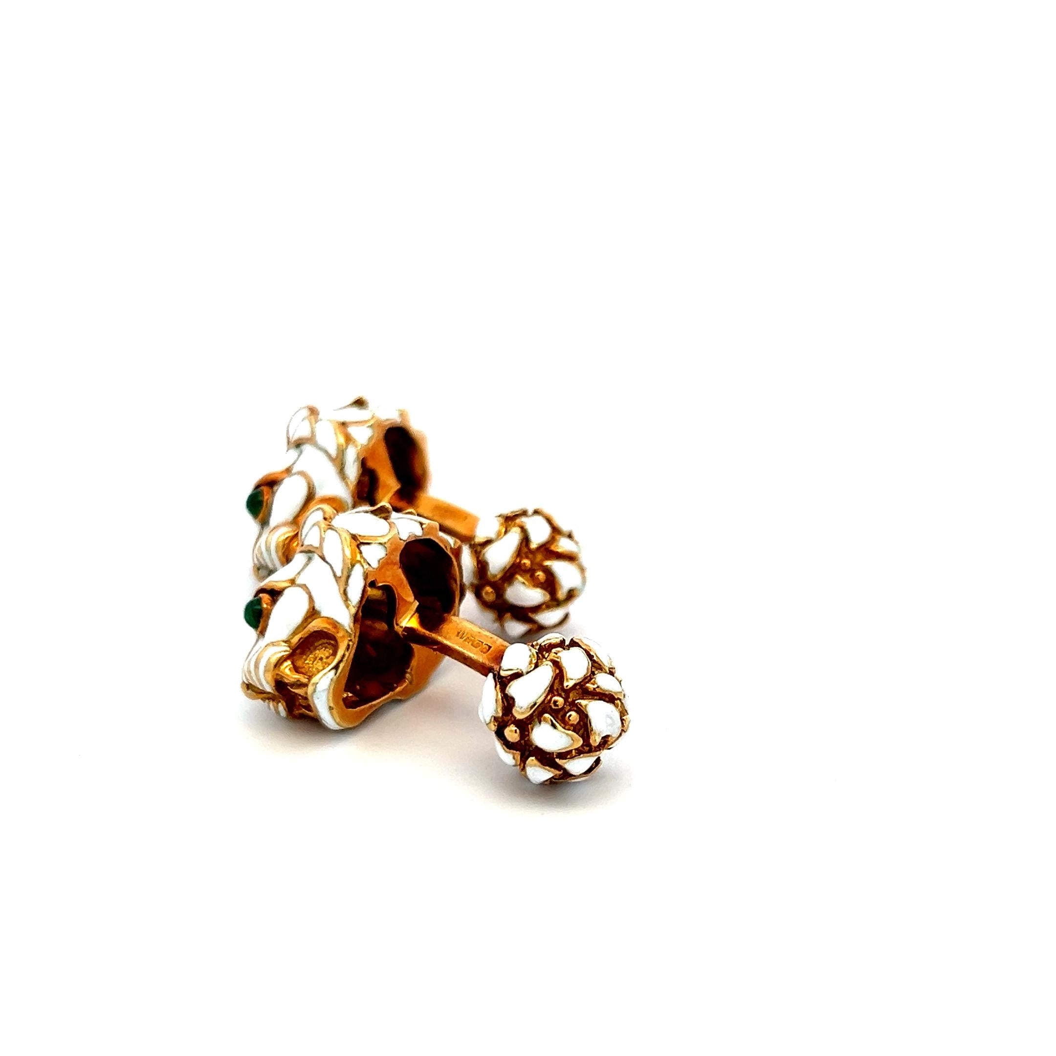 David Webb Enamel 18 Karat Yellow Gold Fixed Back Cufflinks