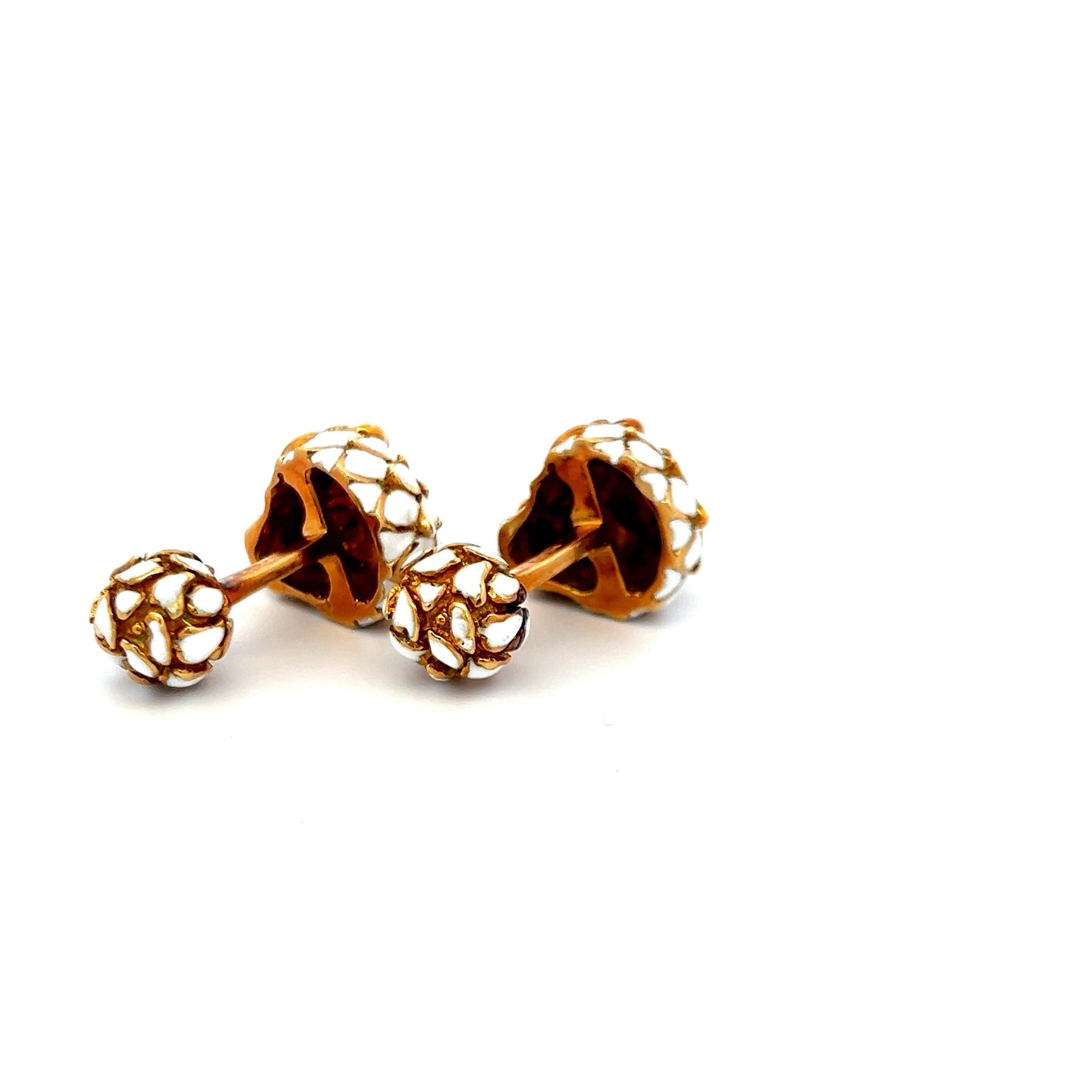 David Webb Enamel 18 Karat Yellow Gold Fixed Back Cufflinks