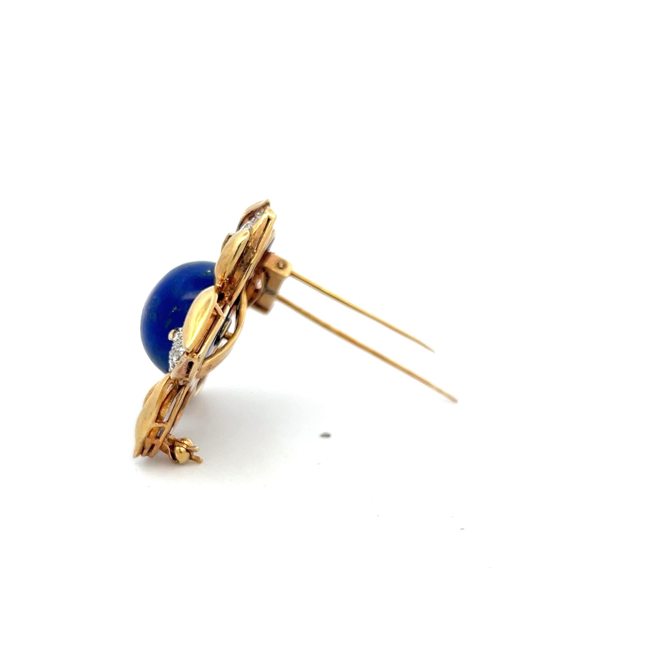 18K Yellow Gold Pin Brooch with 3ct Diamonds Pearls Turquoise Onyx & Tiger Eye