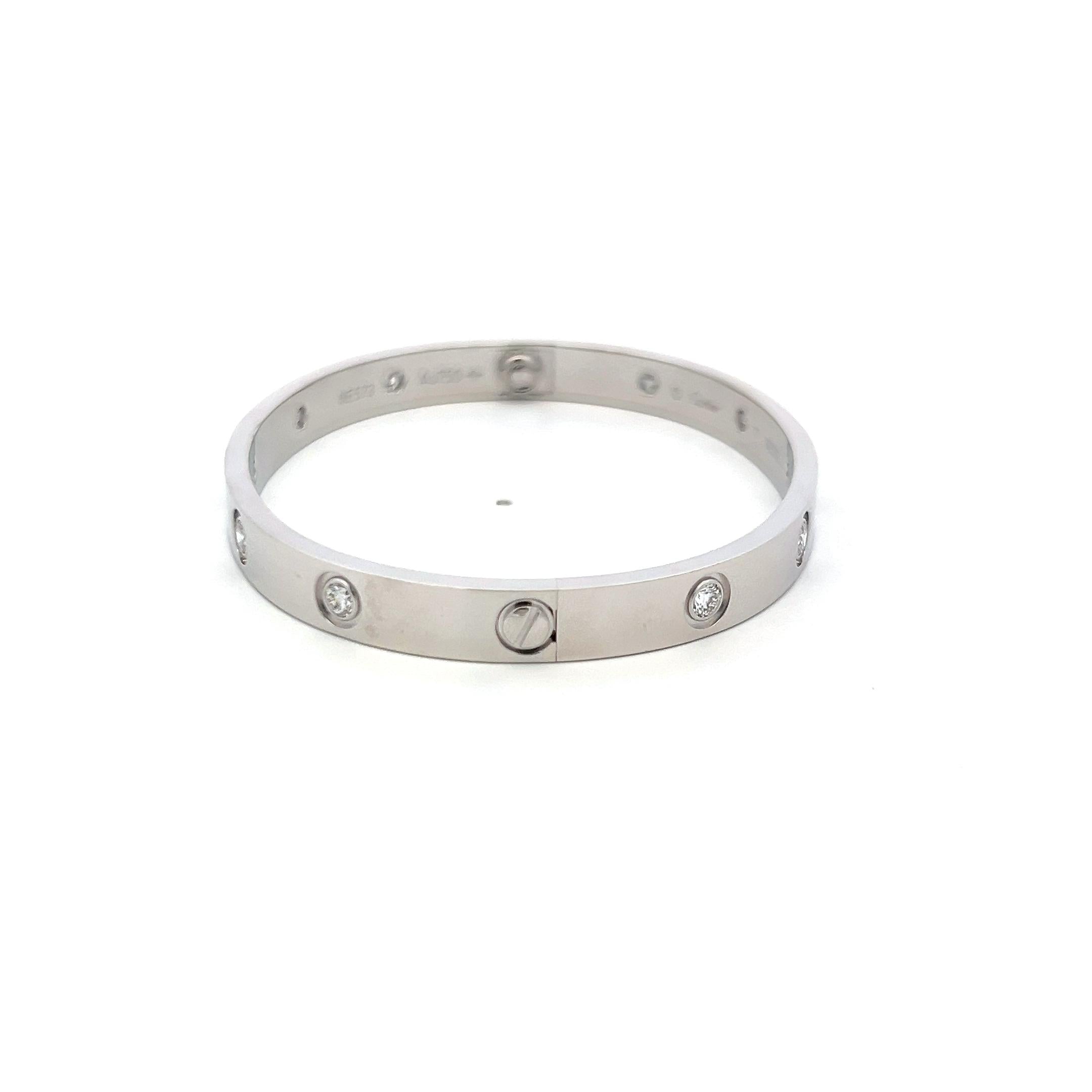 Cartier 0.96 Carat Round Diamond 18K White Gold Love Bracelet Size 17 with Cert