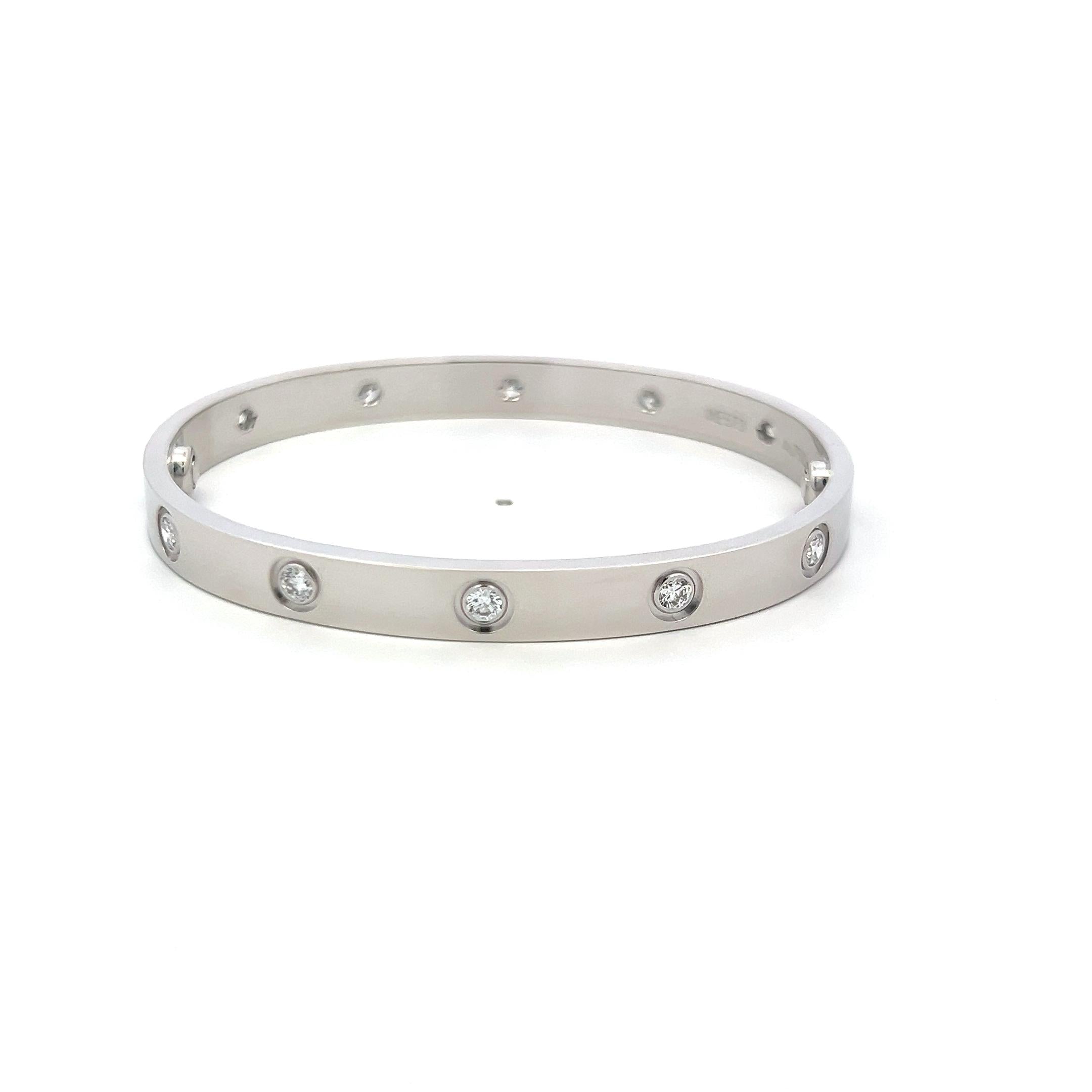 Cartier 0.96 Carat Round Diamond 18K White Gold Love Bracelet Size 17 with Cert