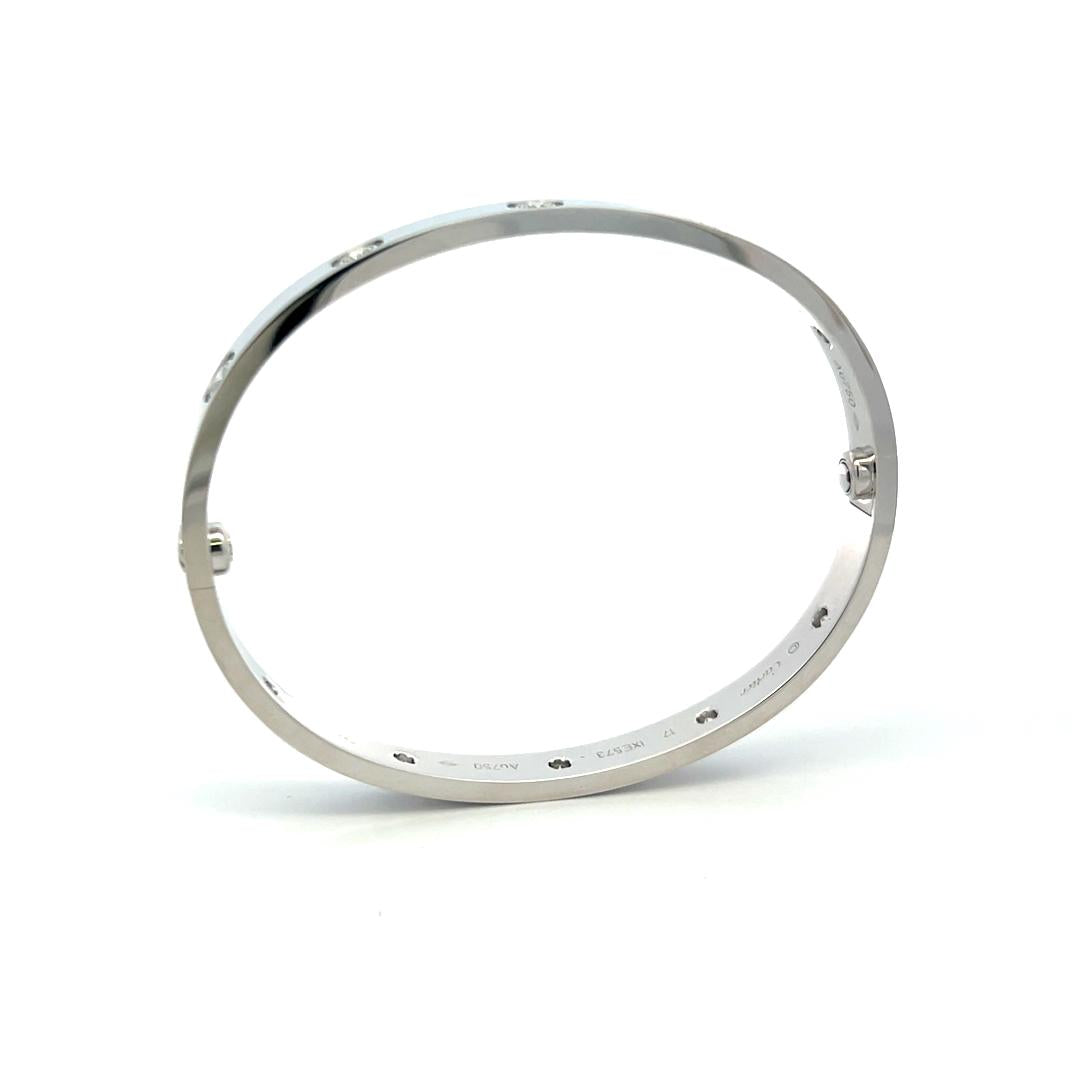 Cartier 0.96 Carat Round Diamond 18K White Gold Love Bracelet Size 17 with Cert