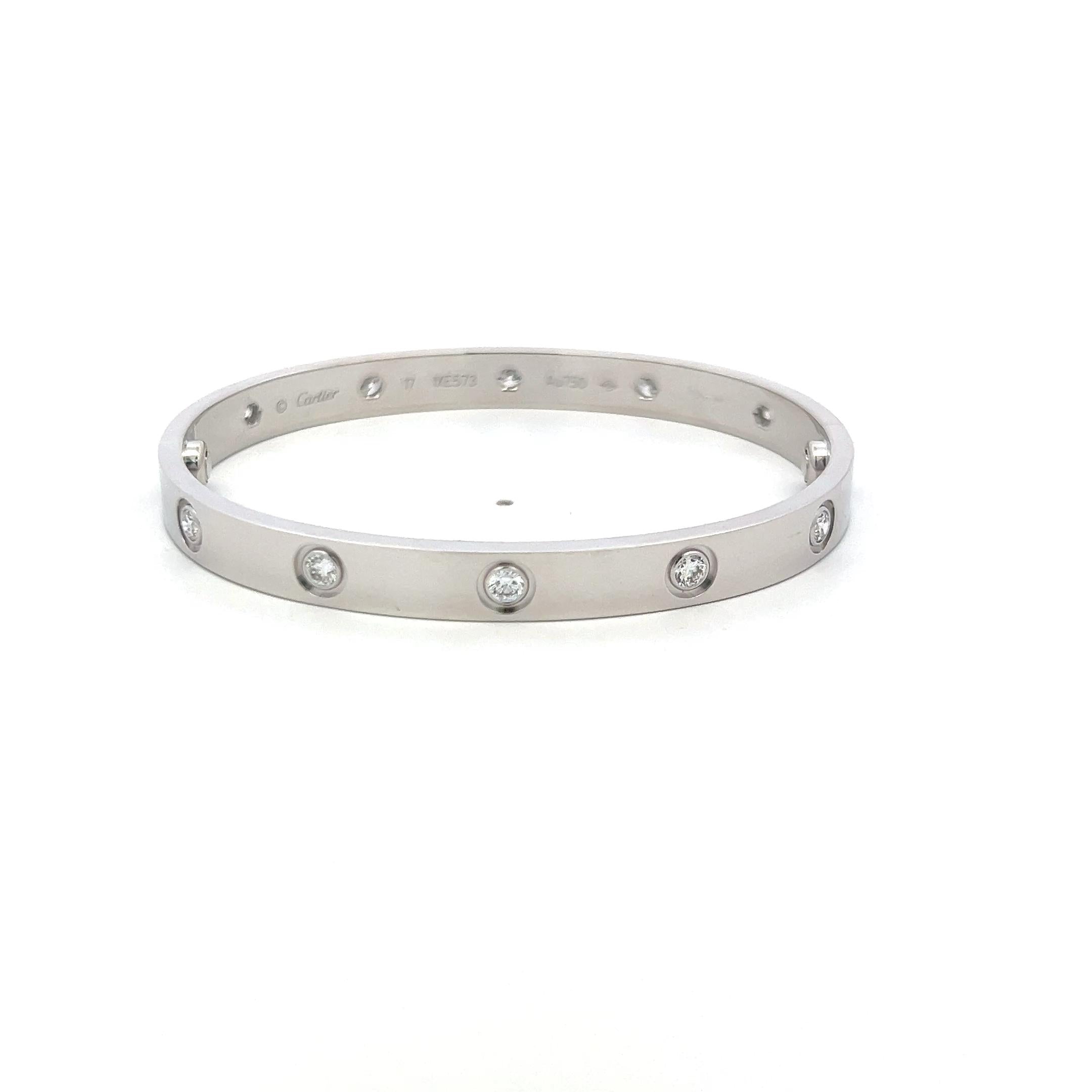 Cartier 0.96 Carat Round Diamond 18K White Gold Love Bracelet Size 17 with Cert