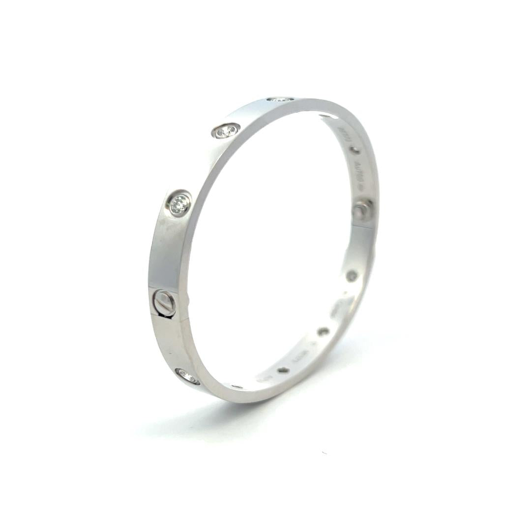 Cartier 0.96 Carat Round Diamond 18K White Gold Love Bracelet Size 17 with Cert