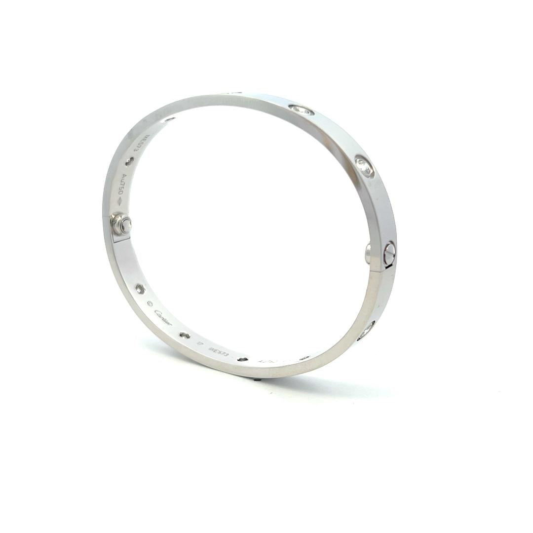 Cartier 0.96 Carat Round Diamond 18K White Gold Love Bracelet Size 17 with Cert