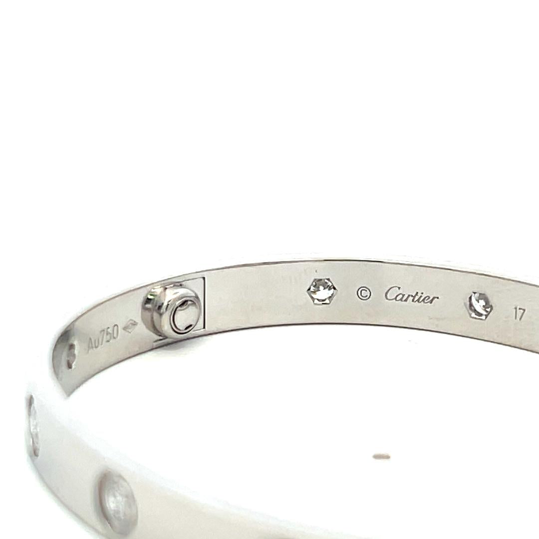Cartier 0.96 Carat Round Diamond 18K White Gold Love Bracelet Size 17 with Cert