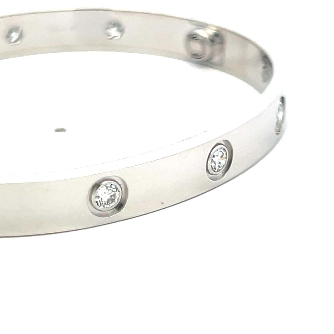Cartier 0.96 Carat Round Diamond 18K White Gold Love Bracelet Size 17 with Cert