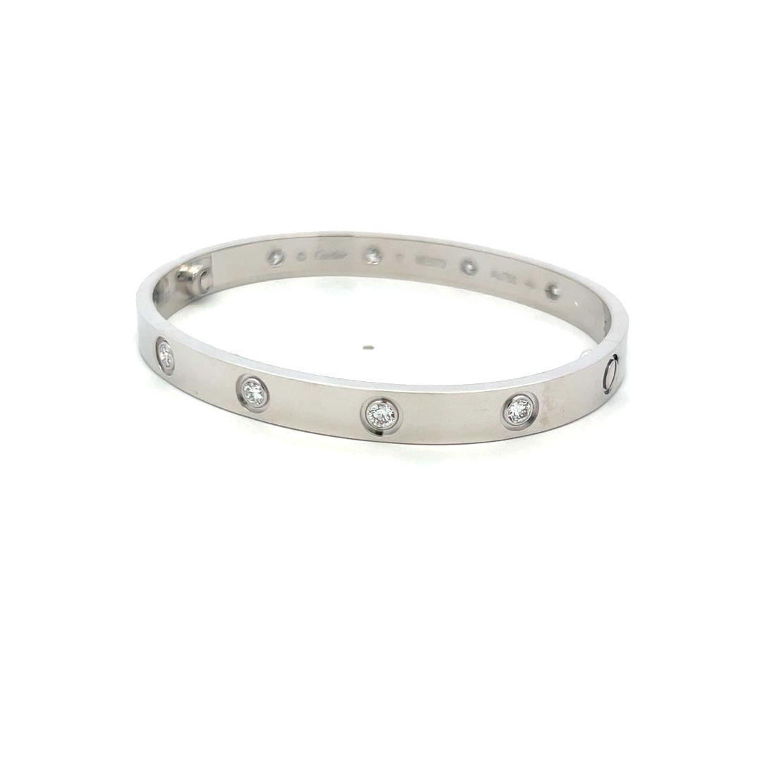 Cartier 0.96 Carat Round Diamond 18K White Gold Love Bracelet Size 17 with Cert
