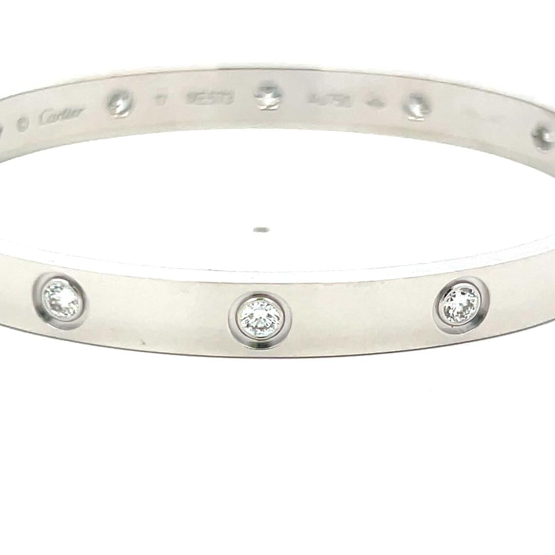 Cartier 0.96 Carat Round Diamond 18K White Gold Love Bracelet Size 17 with Cert
