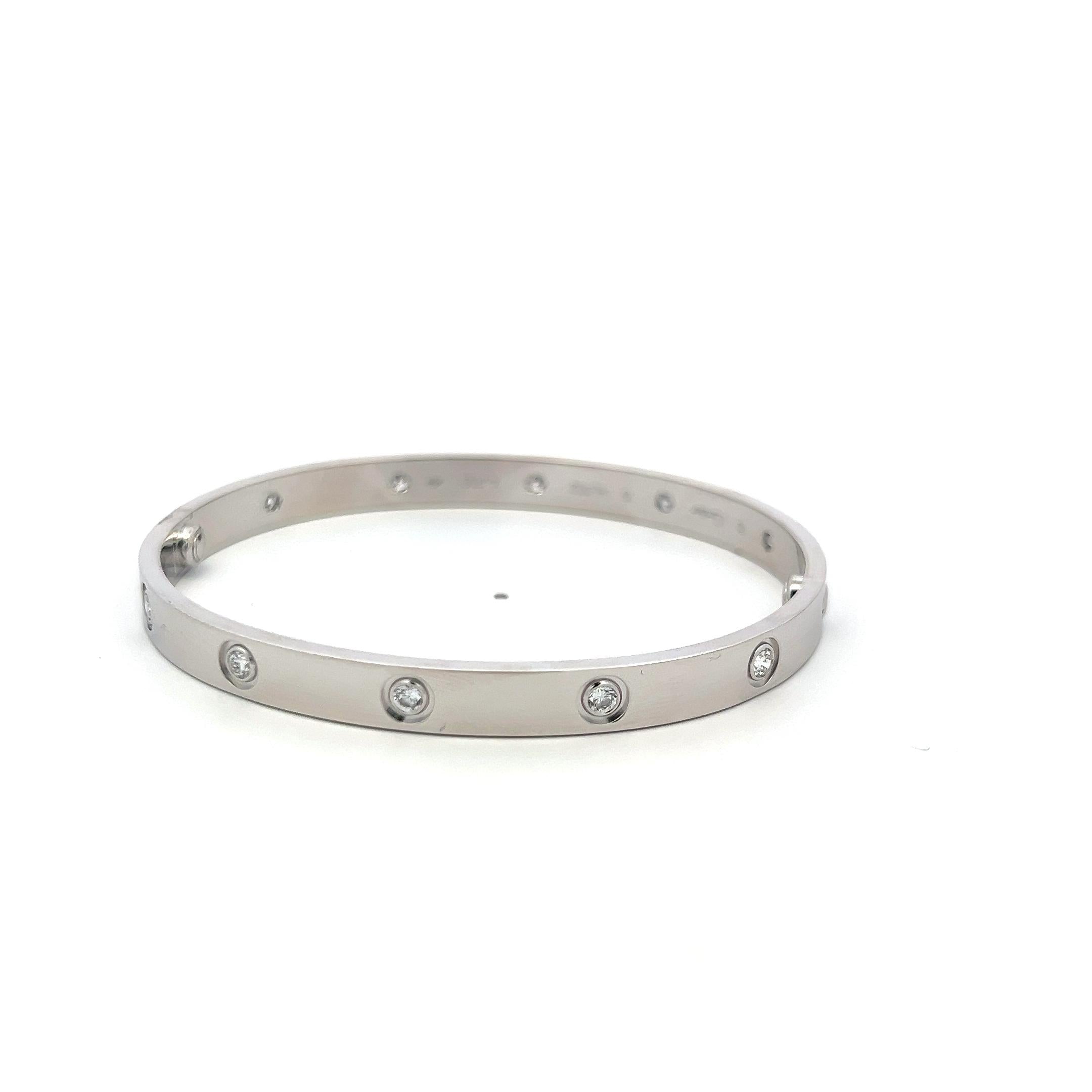 Cartier 0.96 Carat Round Diamond 18 Karat White Gold Love Bracelet Size 19