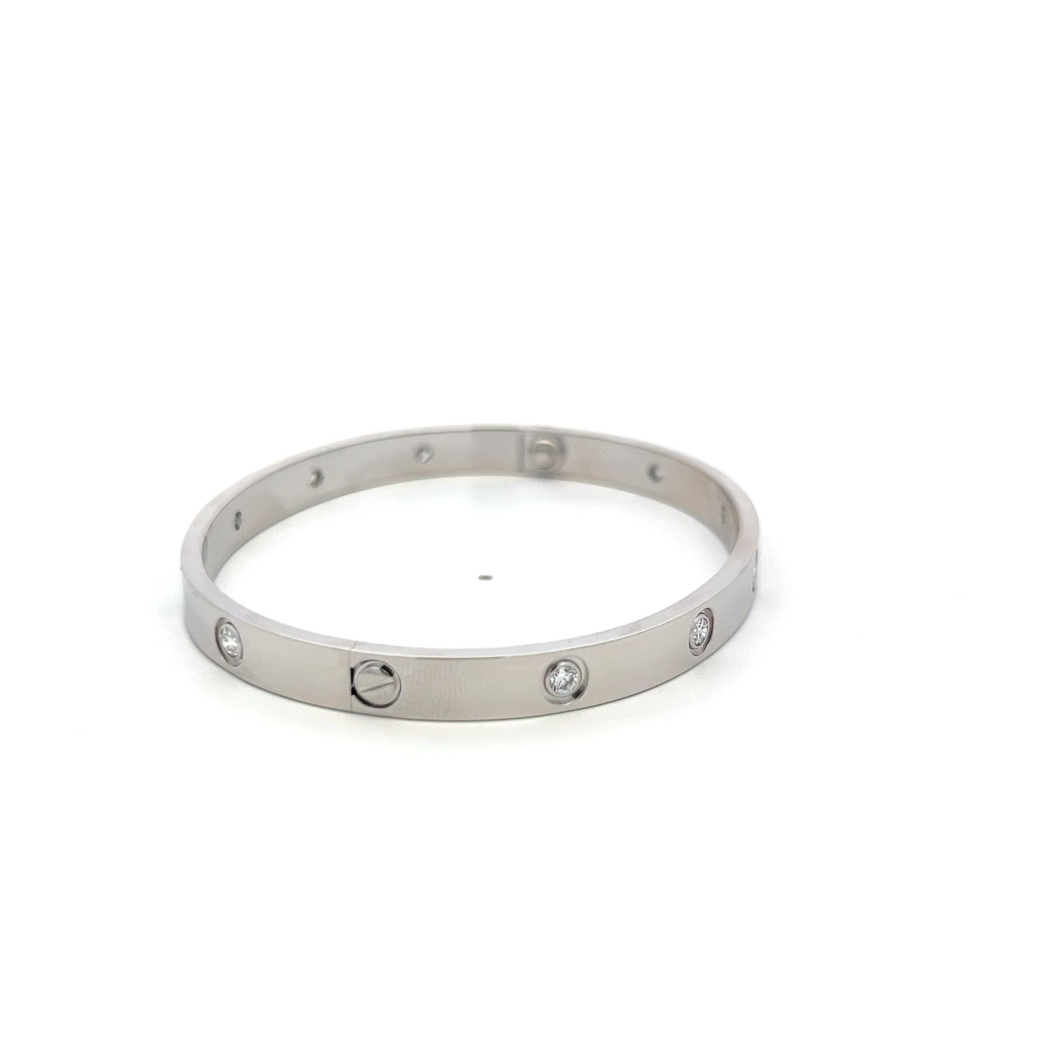 Cartier 0.96 Carat Round Diamond 18 Karat White Gold Love Bracelet Size 19