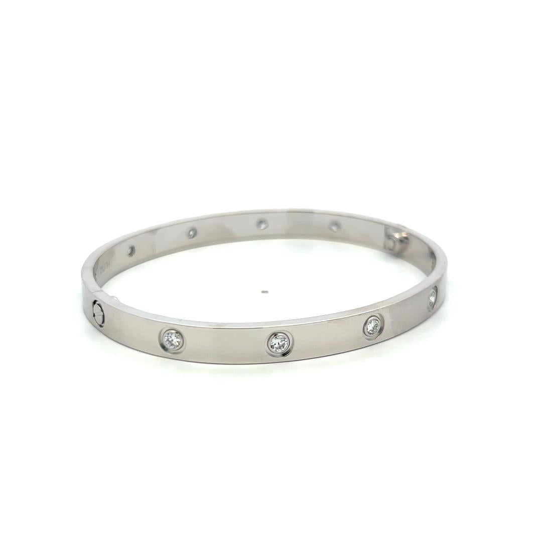 Cartier 0.96 Carat Round Diamond 18 Karat White Gold Love Bracelet Size 19