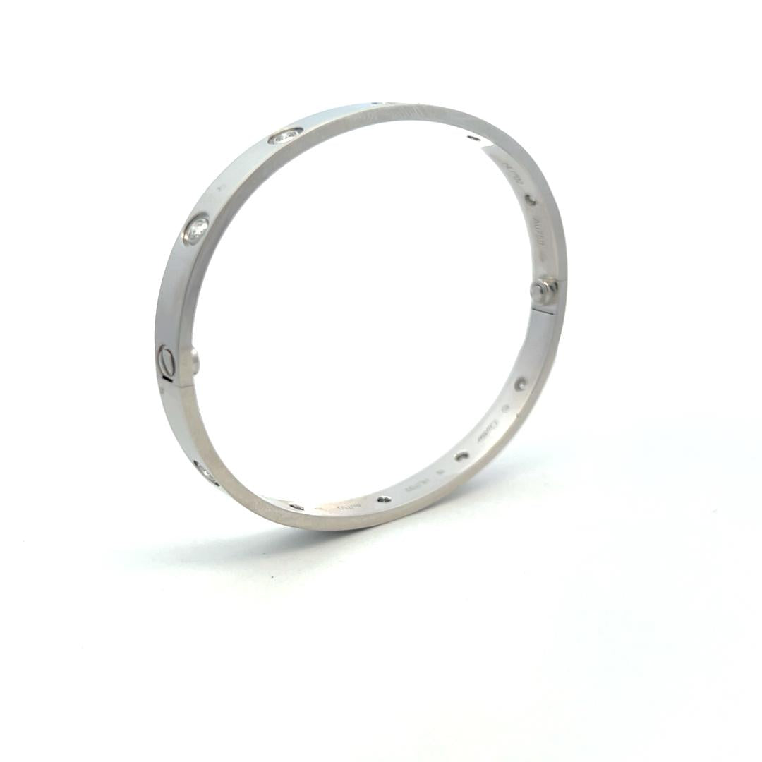 Cartier 0.96 Carat Round Diamond 18 Karat White Gold Love Bracelet Size 19