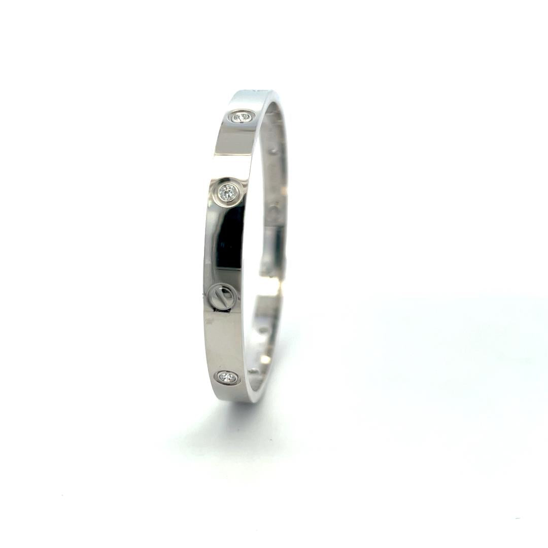 Cartier 0.96 Carat Round Diamond 18 Karat White Gold Love Bracelet Size 19