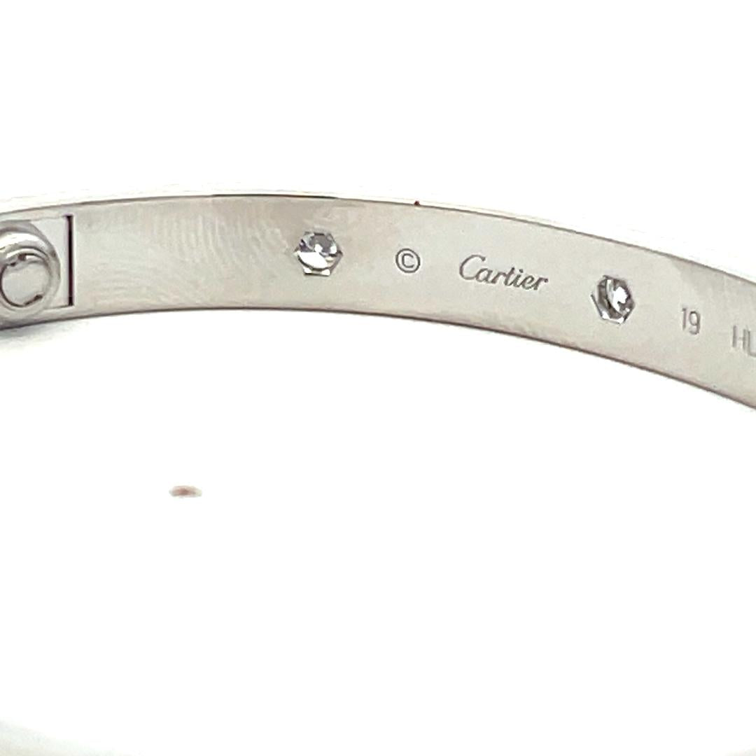 Cartier 0.96 Carat Round Diamond 18 Karat White Gold Love Bracelet Size 19