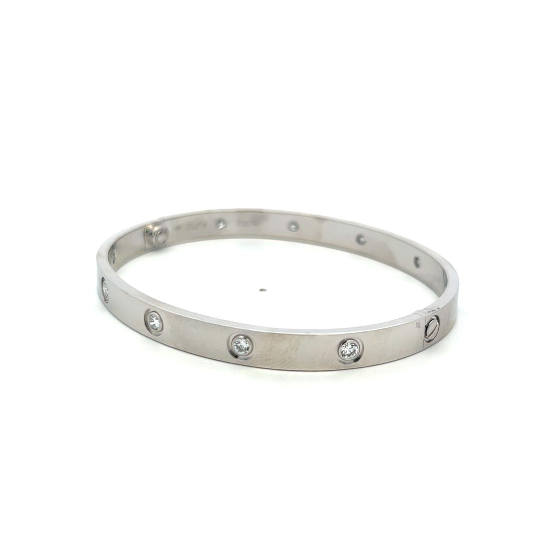 Cartier 0.96 Carat Round Diamond 18 Karat White Gold Love Bracelet Size 19