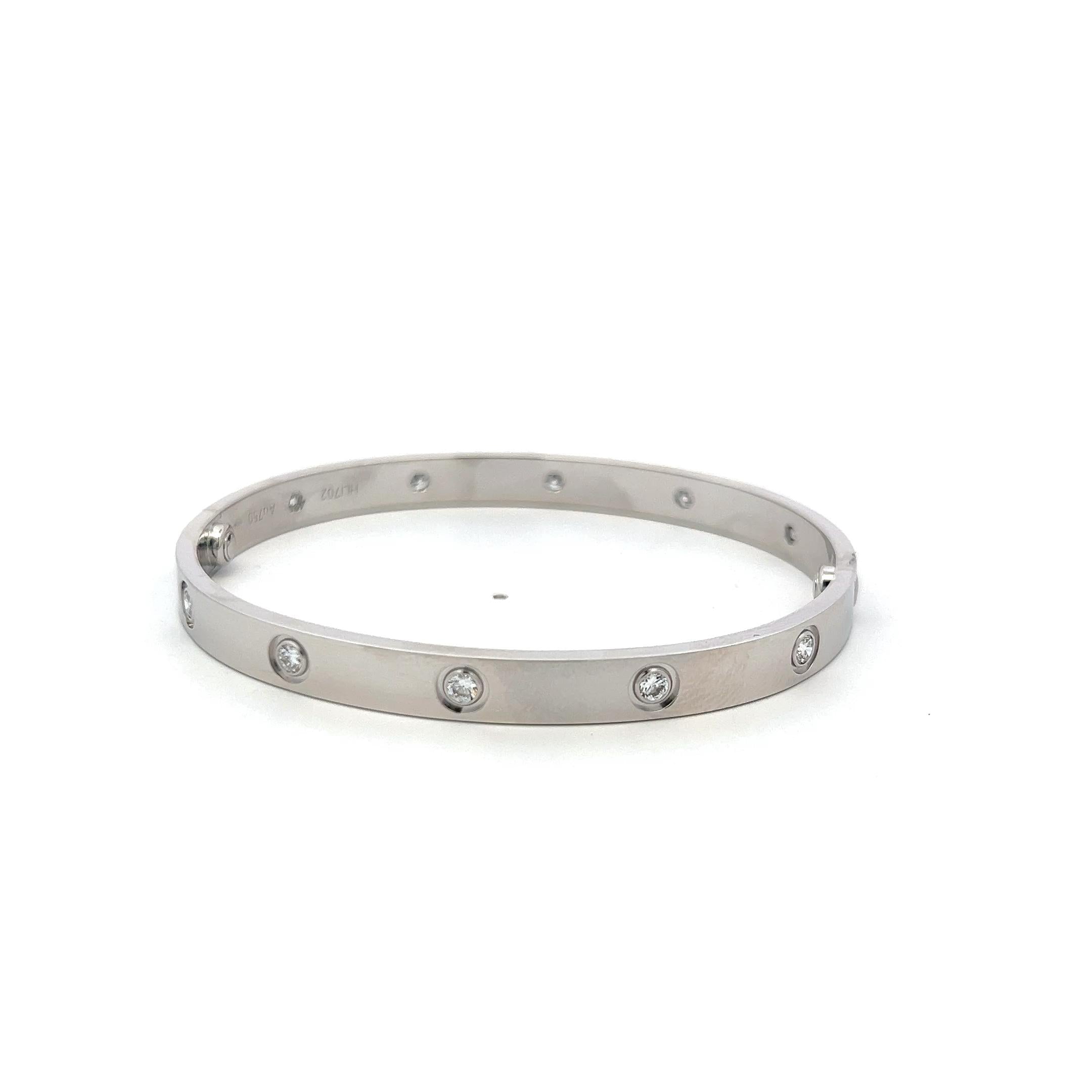 Cartier 0.96 Carat Round Diamond 18 Karat White Gold Love Bracelet Size 19