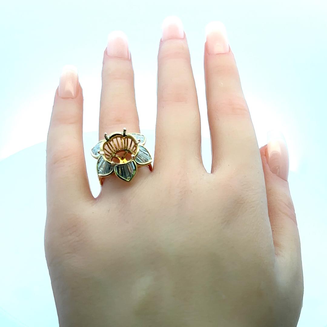 1.50 Carat Tapered Baguette Shape Diamond 18 Karat Yellow Gold Semi Mount Ring
