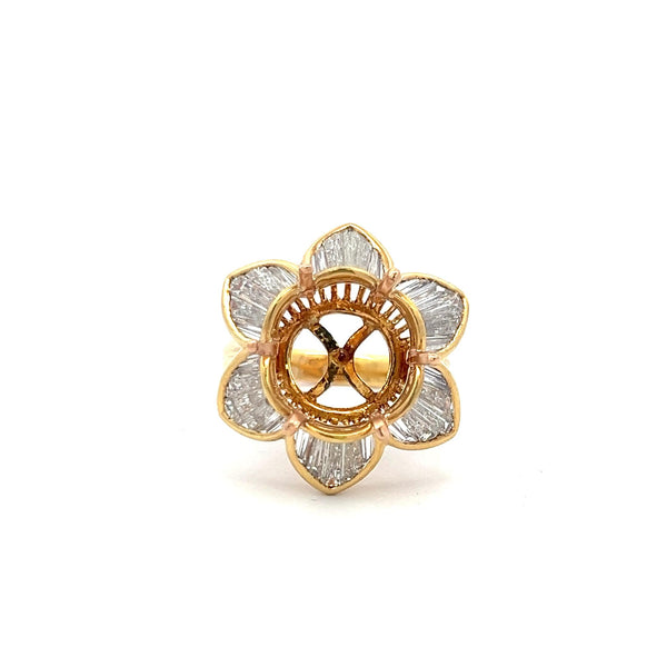 1.50 Carat Tapered Baguette Shape Diamond 18 Karat Yellow Gold Semi Mount Ring