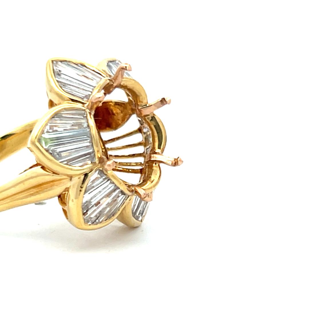 1.50 Carat Tapered Baguette Shape Diamond 18 Karat Yellow Gold Semi Mount Ring