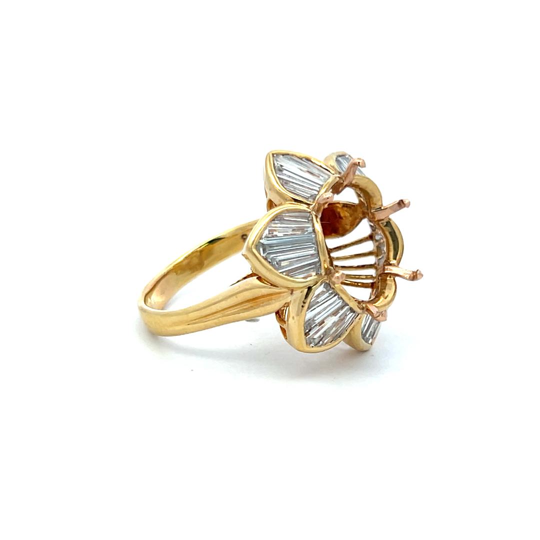 1.50 Carat Tapered Baguette Shape Diamond 18 Karat Yellow Gold Semi Mount Ring