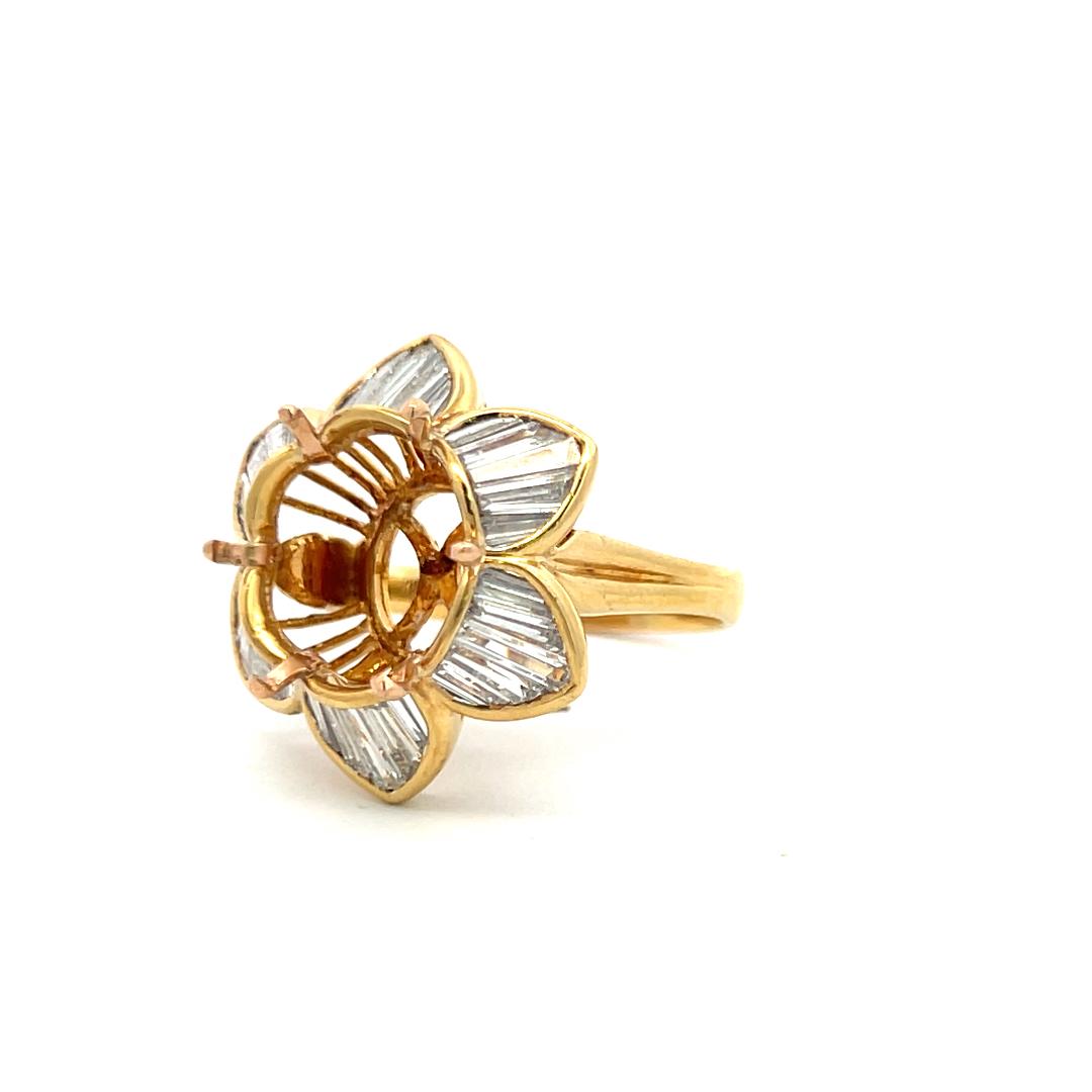 1.50 Carat Tapered Baguette Shape Diamond 18 Karat Yellow Gold Semi Mount Ring