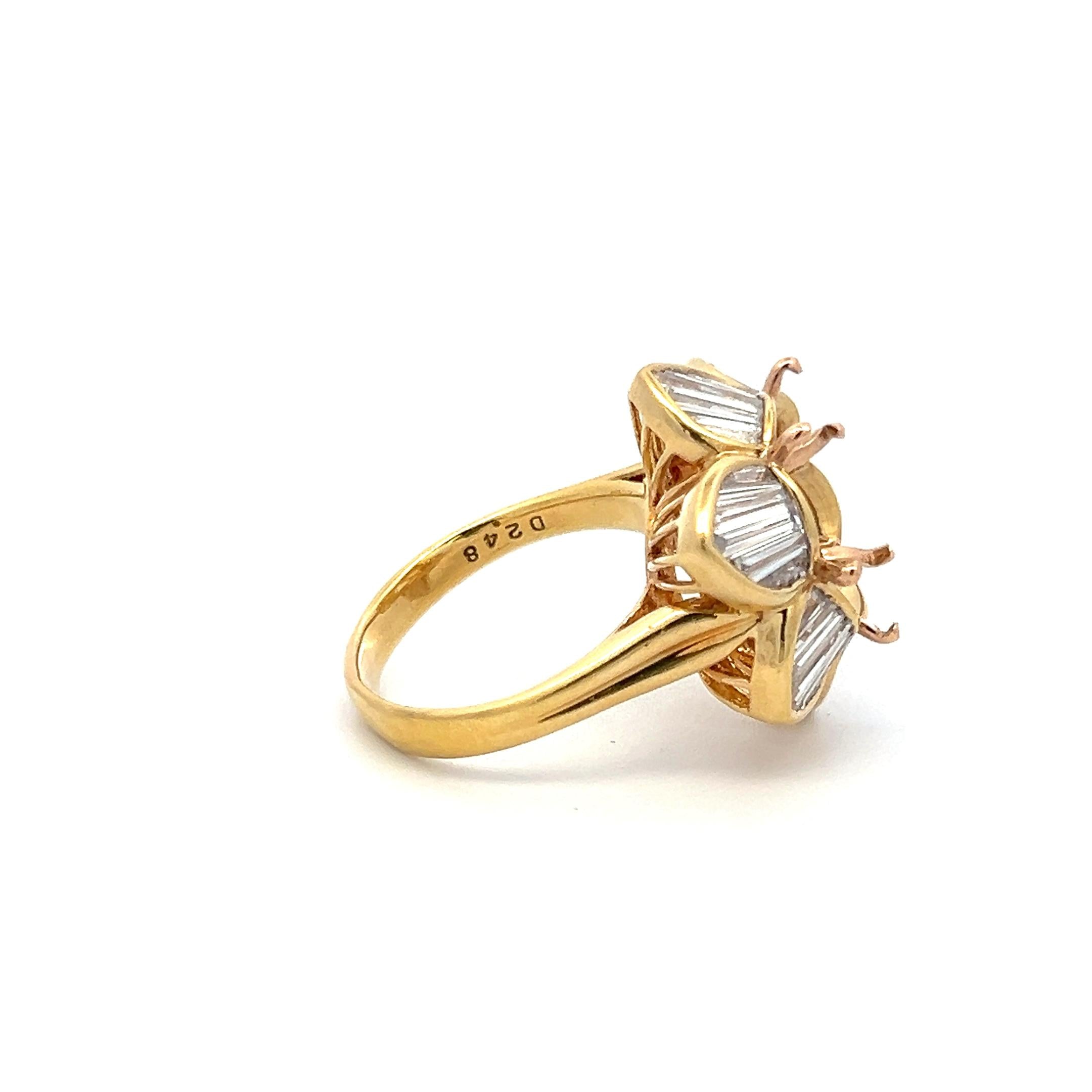 1.50 Carat Tapered Baguette Shape Diamond 18 Karat Yellow Gold Semi Mount Ring